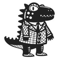 crocodile in suit, playful dressed reptile with checkered coat and tie vector