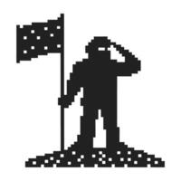 astronaut saluting next to flag on moon pixel art space exploration illustration vector