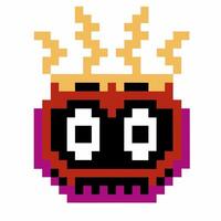 Pixel art hot ramen bowl with steam and expressive eyes retro game instant noodle soup illustration, quirky food character vector