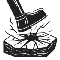 Axe striking ground, splitting stone with powerful impact breaking force, destruction symbol, concept of strength and power vector