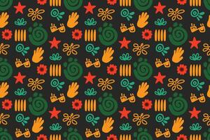 Juneteenth inspired seamless pattern Abstract shapes in red, green, yellow, and blue on black. Perfect for celebration, fabric, and social media. Vibrant, festive atmosphere for Juneteenth vector