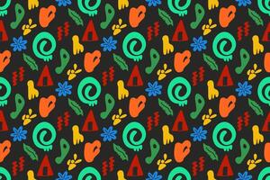 Joyful Juneteenth celebration pattern. Whimsical shapes and bright colors on a black background. Suitable for party decor, invitations, and scrapbooking. Happy, spirited Juneteenth vibe vector