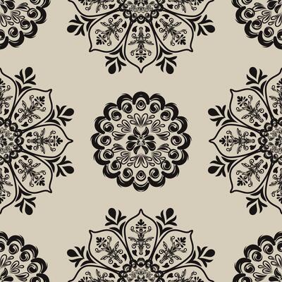 Ethnic-inspired ikat damask pattern in a clean style.