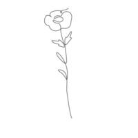 Minimalist flower with simple petal shape and slim stem. One line artwork ideal for modern botanical illustrations and digital use. vector