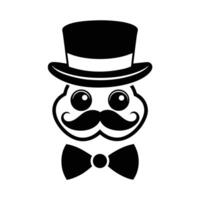 A black and white illustration of a mustache and top hat vector