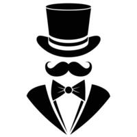 A black and white silhouette of a man with a top hat and mustache vector