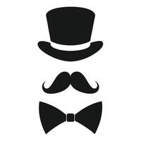 A black and white mustache and top hat with a bow tie vector