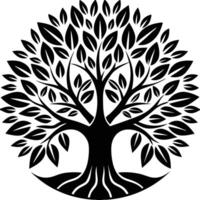 A black and white tree with leaves on it vector