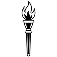 A black and white drawing of a torch with flames vector