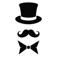 A black and white mustache and bow tie with a top hat vector