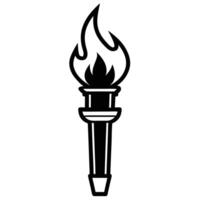 A black and white drawing of a torch with a flame vector