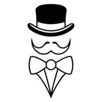 A black and white illustration of a man with a mustache and bow tie vector