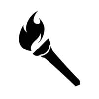 A torch with a flame on it is shown in black and white vector
