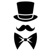 A black and white mustache and top hat icon vector