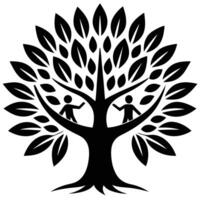 A black and white tree with people in it vector