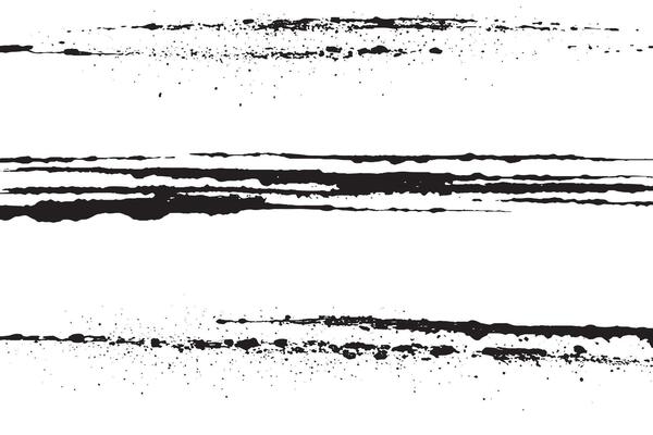 Abstract horizontal ink splatter strokes in black on white background. Ideal for grunge textures, digital art, and print design needing edgy and minimal distressed elements.