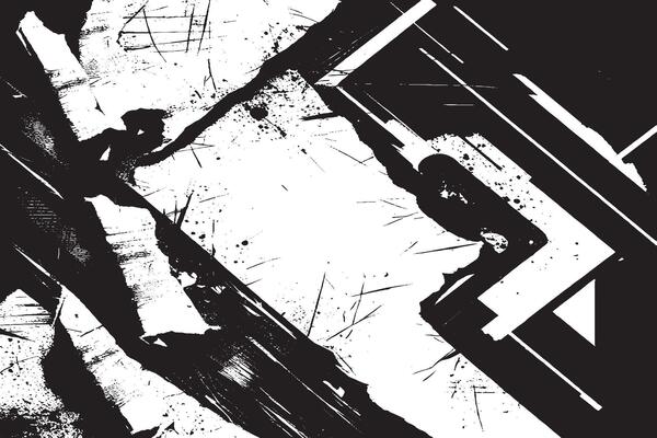 Dynamic black and white abstract grunge texture with bold ink splashes and sharp lines. Perfect for backgrounds, posters, or digital artwork.