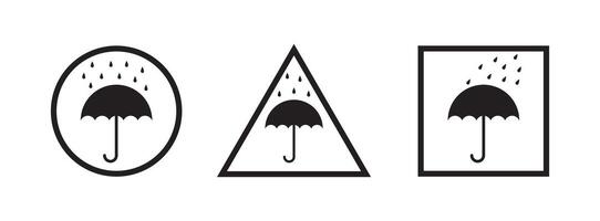 Three icons indicating keep dry or protect from rain, perfect for packaging, shipping, and cautionary signage. Essential for product care and warning labels vector