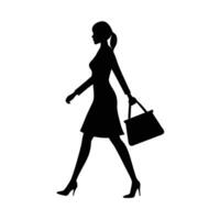 Woman Walking with Handbag Simple Flat Silhouette vector