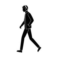 Man Walking with Headphones Simple Flat Silhouette vector