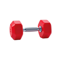 Single Red Dumbbell with Chrome Handle on Transparent Background png