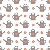 Seamless Pattern with Watering can and Flower. Garden background. flat illustration. vector