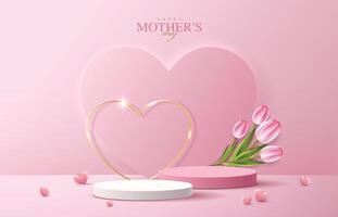 Mother's day for display podium, Valentine's Day with heart and flower. minimal pink background. product display presentation. studio room concept minimal wall scene vector