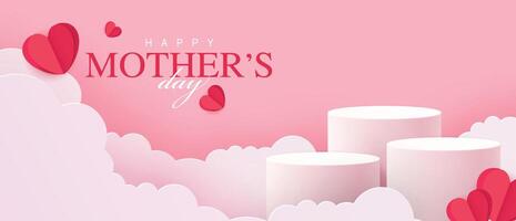 Mother's day display podium, Valentine's Day with heart and flower. minimal pink background. product display presentation. studio room concept, minimal wall scene. vector