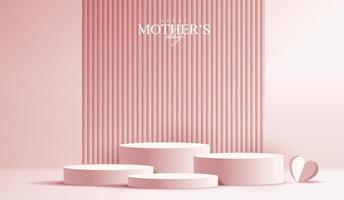 Mother's day for display podium, Valentine's Day with heart and flower. minimal pink background. product display presentation. studio room concept, minimal wall scene vector