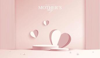 Mother's day for display podium, Valentine's Day with heart and flower. minimal pink background. product display presentation. studio room concept, minimal wall vector