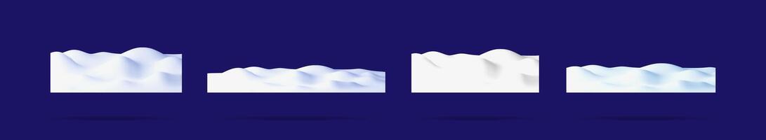 Set of abstract snowdrift, ice hill, winter landscape elements with smooth wave shapes. Empty cold nature environment for greeting card. vector