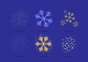Set of 3d snowflakes and snow particles vector