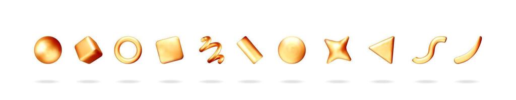 Set of diverse 3d golden liquid shapes vector