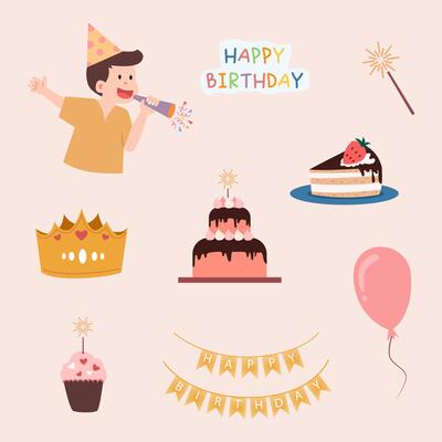 Birthday Party element set illustration.