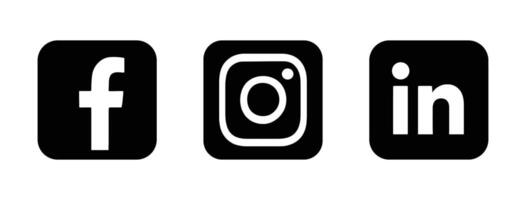 Black and white social media Logo Set Of Facebook Instagram and LinkedIn vector