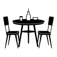 a black and white illustration of a table and chair. vector