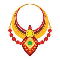 an indian style necklace with a red and yellow design vector