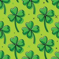 seamless pattern with four leaf clovers on a green background vector