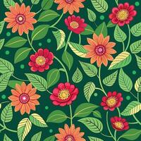 seamless floral pattern with red and orange flowers vector