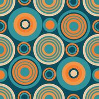 retro seamless pattern with circles and circles in blue, orange and white vector