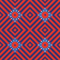 a red and blue geometric pattern with a sun on it vector