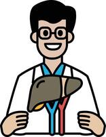 A man in a white lab coat holding a liver vector