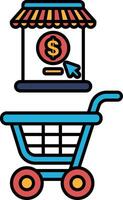 A blue shopping cart with a dollar sign on it vector