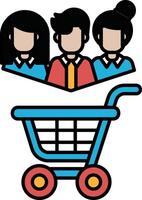 A shopping cart with three people in it vector