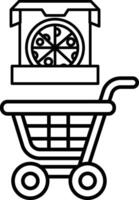 A black and white image of a pizza box and a shopping cart vector