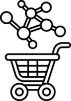 A black and white image of a shopping cart with a molecule on the cart vector