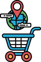 A blue shopping cart with a red and green globe on top of it vector