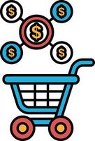 A shopping cart with a bunch of money in it vector