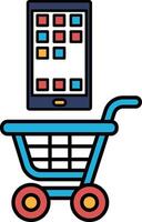 A blue shopping cart with a cell phone on top of it vector