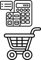 A calculator and shopping cart are shown in a black and white image vector